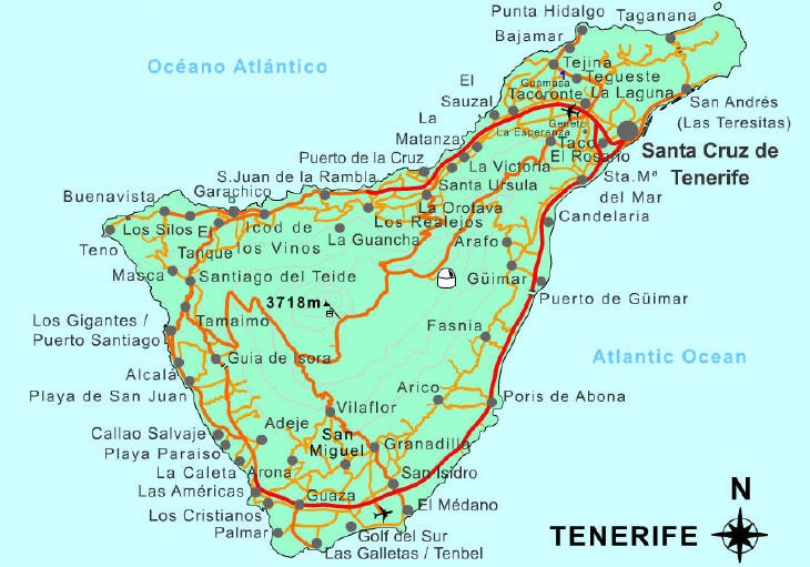 Дайвинг на Тенерифе - карта острова